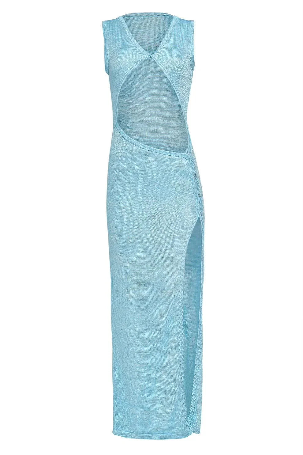 Light blue dress with a geometric cutout design on a white background