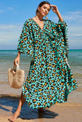 Lightweight Maxi Kaftan Beach Cover-Up for Women - Blue Leopard
