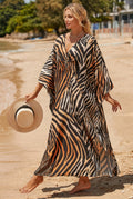 Lightweight Maxi Kaftan Beach Cover-Up for Women - Brown Zebra