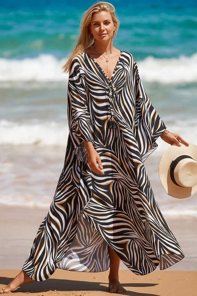 Lightweight Maxi Kaftan Beach Cover-Up for Women - Stripe
