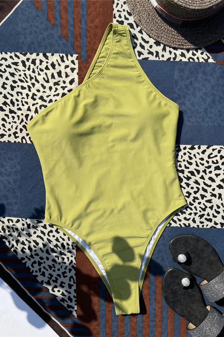 Mint yellow one shoulder monokini