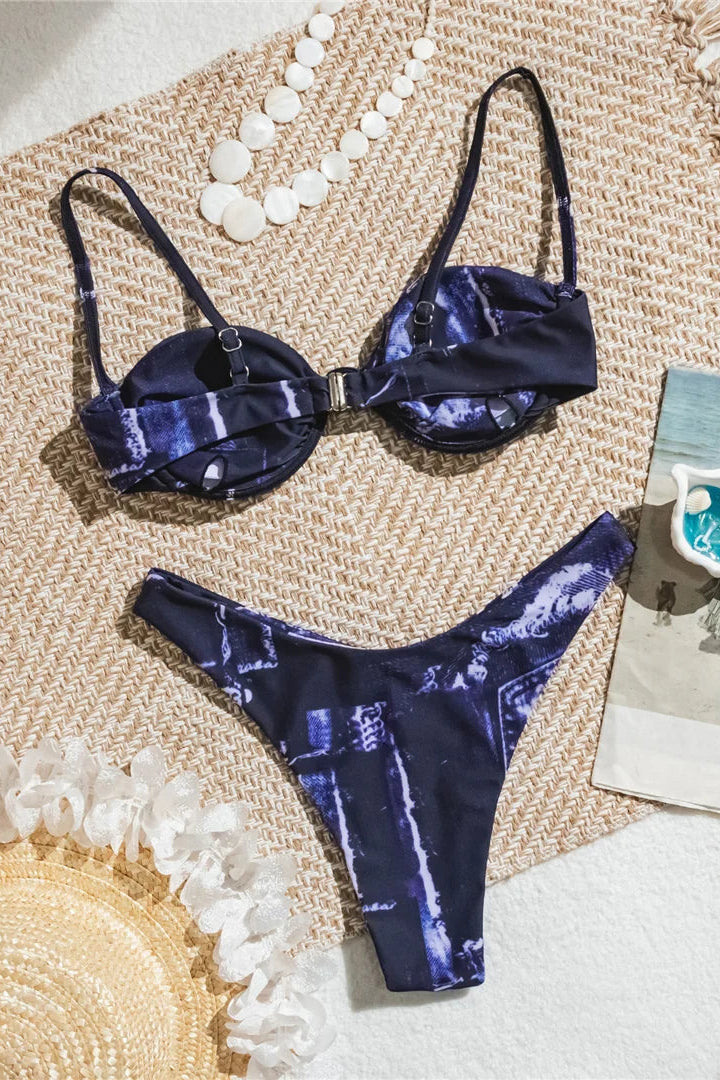 Navy blue padded underwired  bikini set for women 