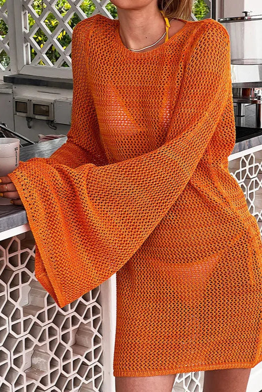 Orange Solid Beach Cover Up – One-Piece Style