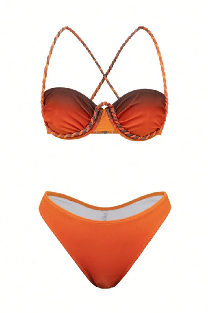 Orange bikini set with a gradient sunset design