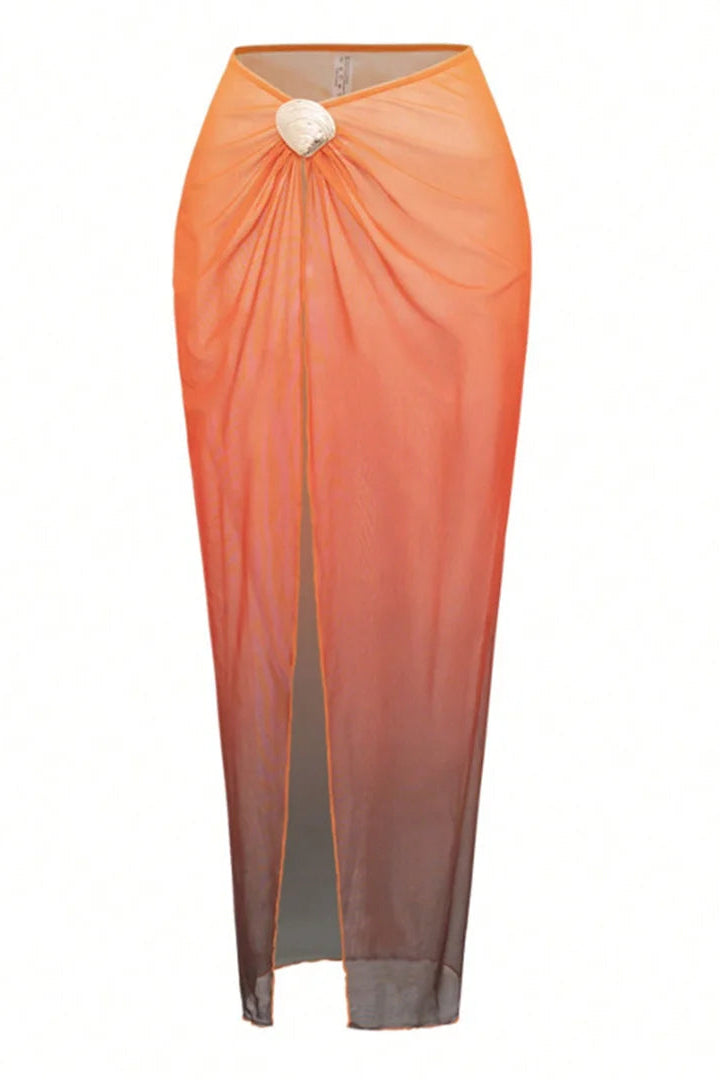 Orange cover up skirt with a central button