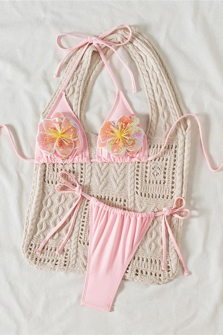 Pastel pink Low-rise bottoms with lace-up detailing