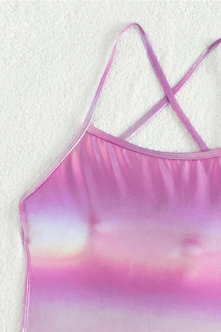 Pink and purple gradient padded cross back monokini