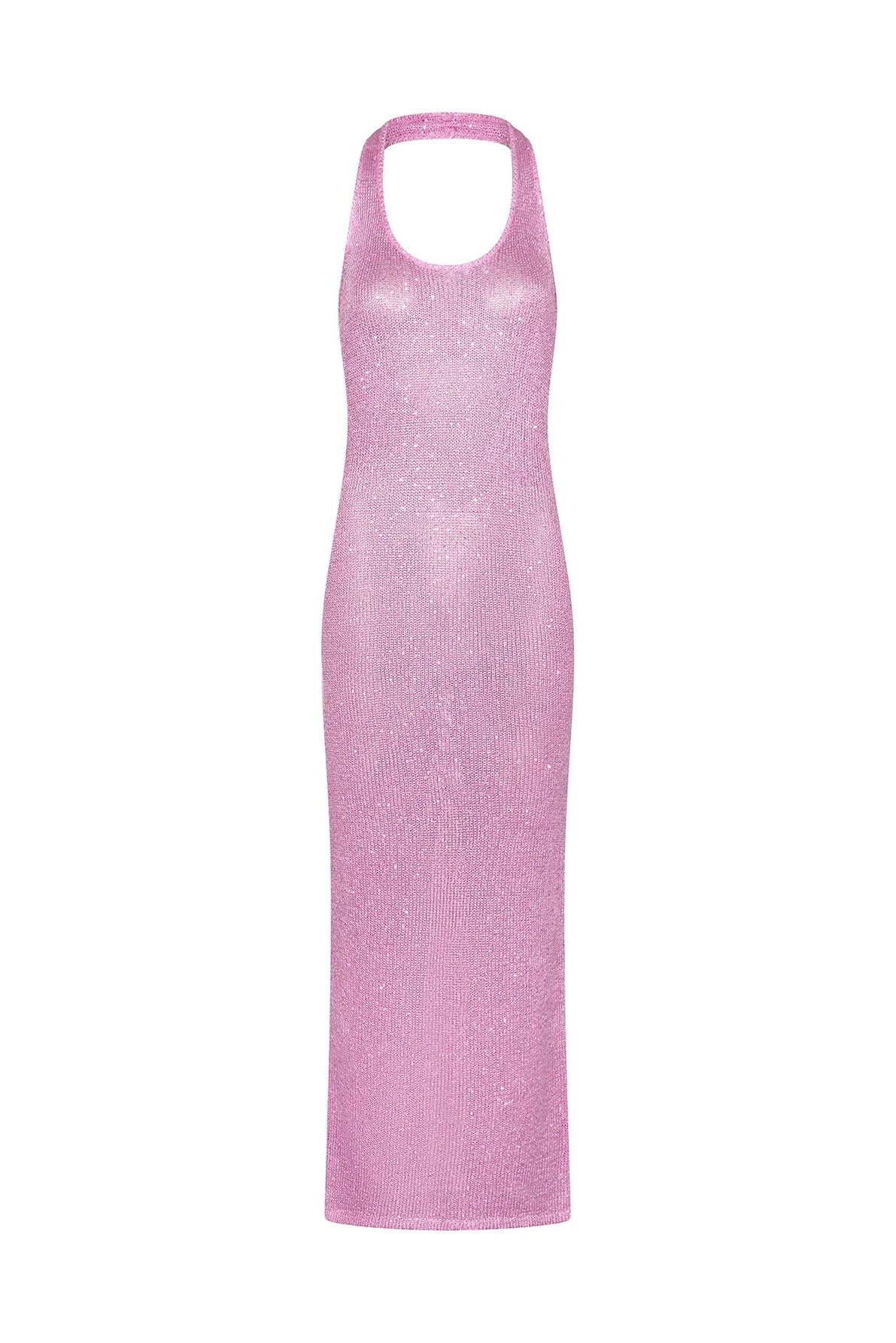 Pink dress with a halter neck on a white background