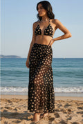Polka Dot With Skirt Halter Three-Pieces Bikini Set
