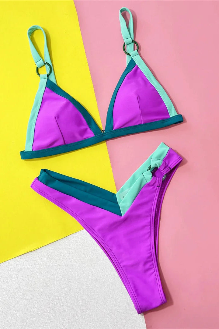 Purple Teal and Sky Blue bikini set for women