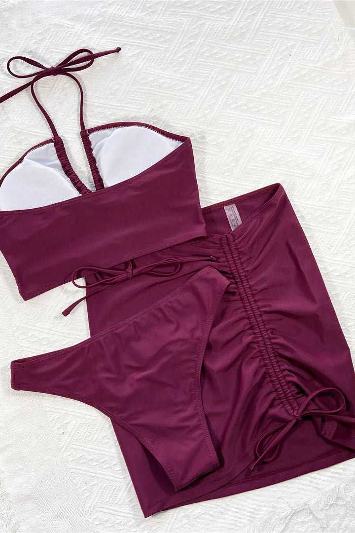 Purple bikini three piece halter set 