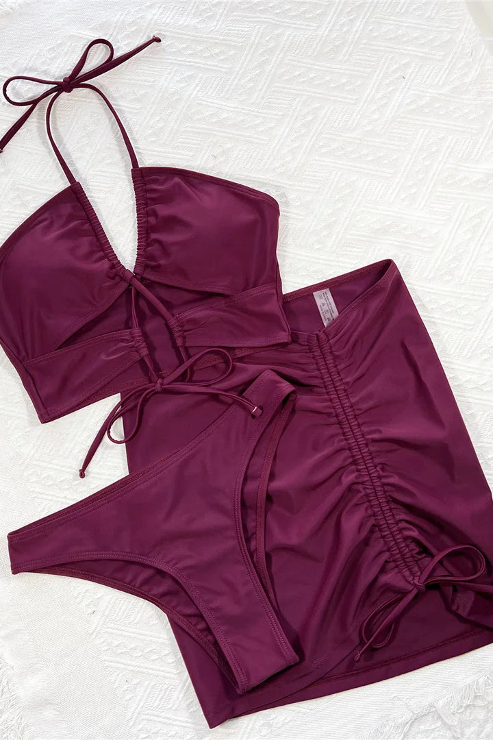 Purple bikini three piece set
