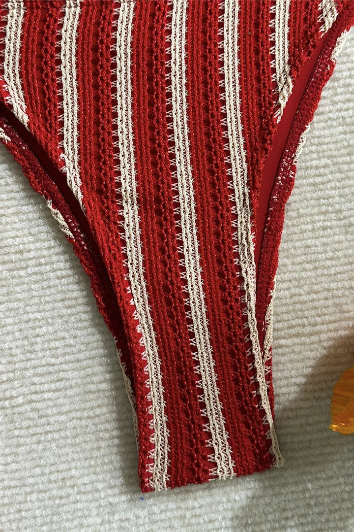 Red and white striped bikini bottom.