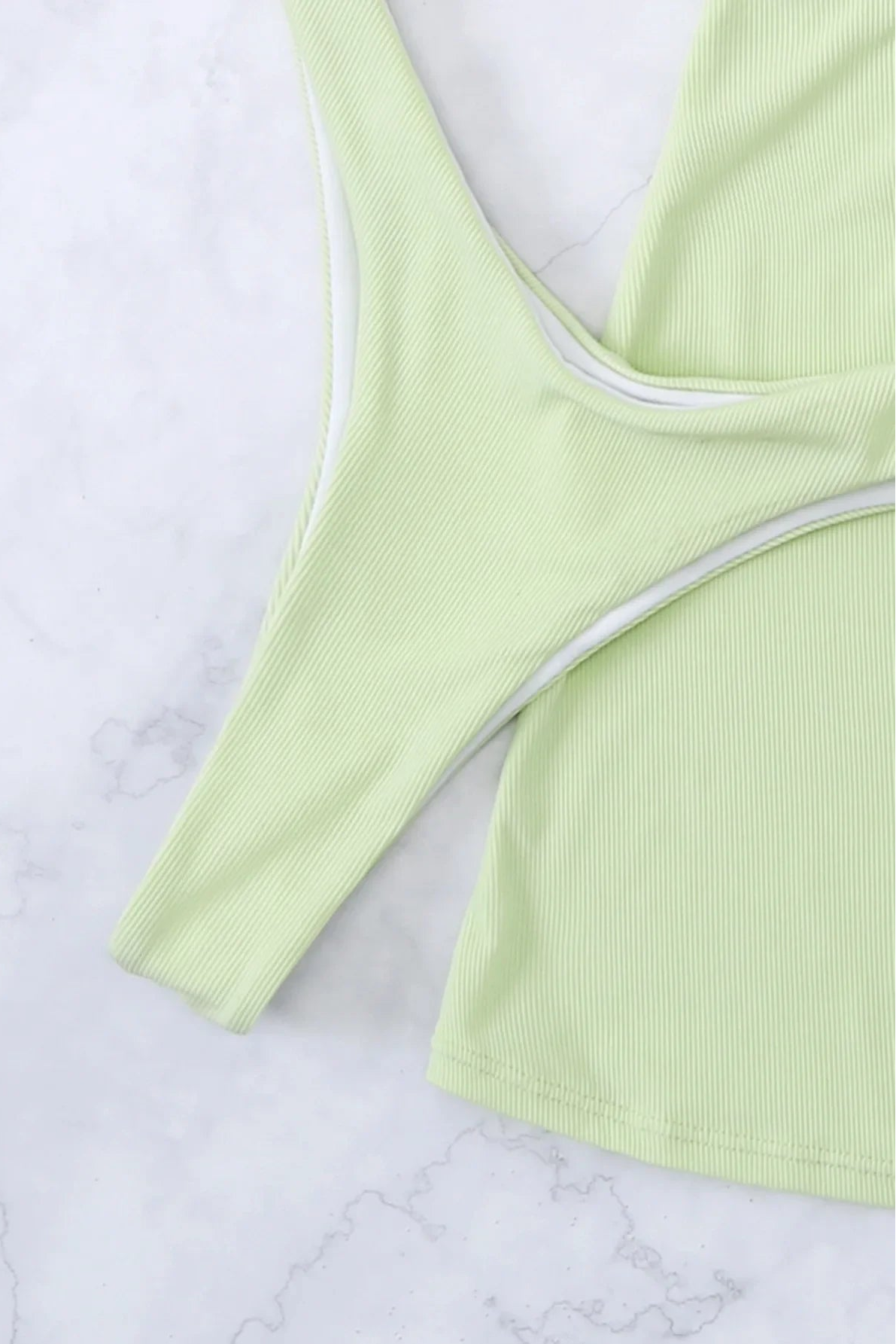 3-Piece Ribbed Swimwear with Skirt Coverup - Green