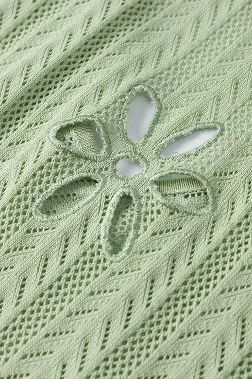 Sexy Knitted Floral Cut-Out Backless Beach Maxi Dress for Women - Green