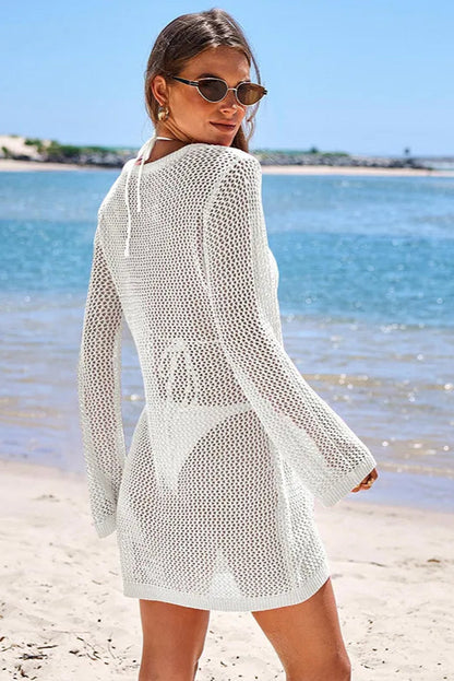 See-Through Mesh Mini Dress – Hollow Out Swimsuit Cover-Up for Beachwear