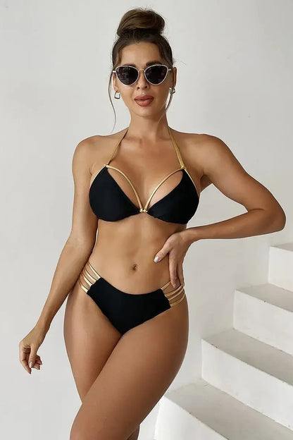 Gold Brazilian Thong Bikini Set – Sexy Swimwear for Beach & Pool
