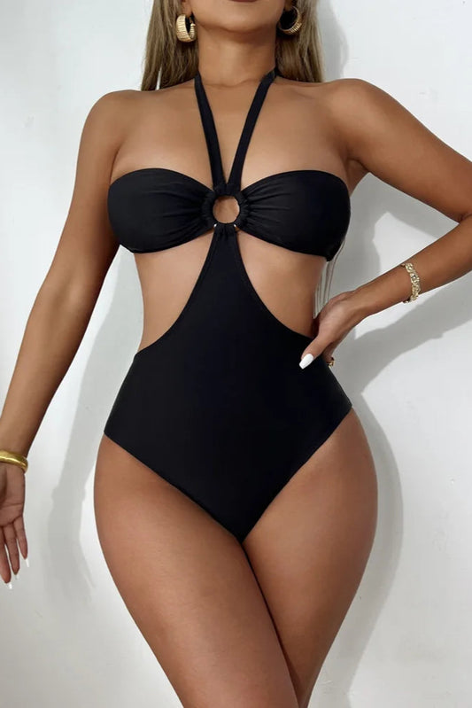 Sleek Black Bodysuit Swimsuit – One-Piece Monokini Swimwear