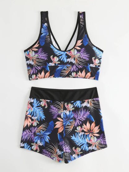Floral Tankini Swimsuit with High Waist Shorts – Beach & Pool Swimwear Set