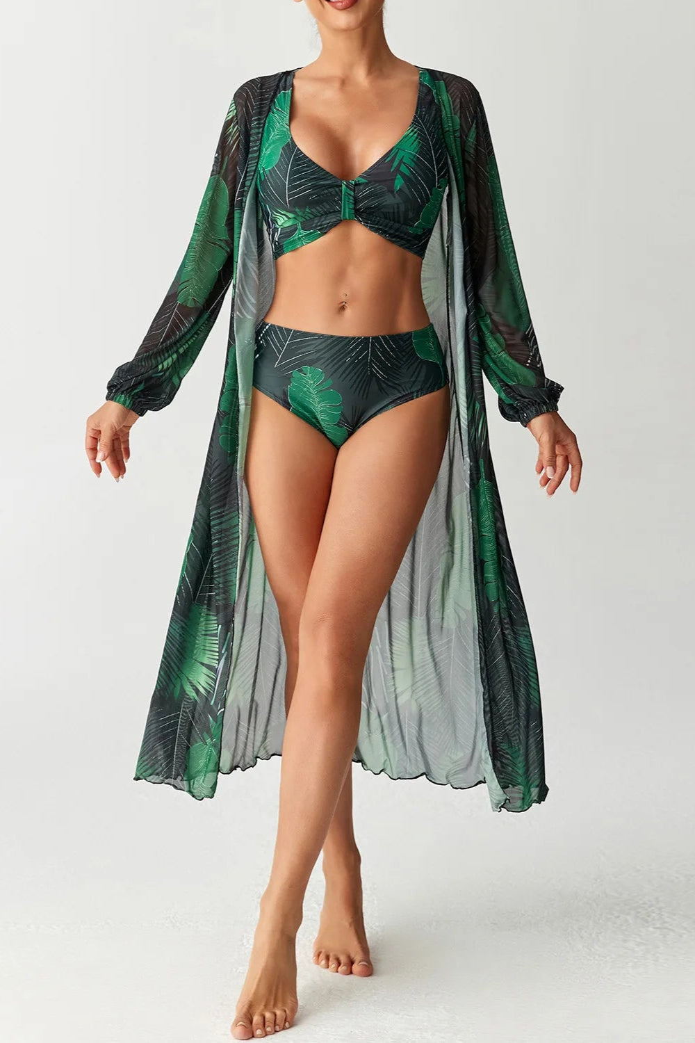 Printed Shrug Bikini Set – 3-Piece Swimwear