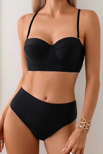 Bold Prints & Curves – High-Waisted Two-Piece Cross Back Swim Set
