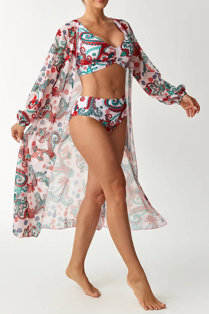 Printed Shrug Bikini Set – 3-Piece Swimwear