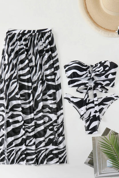 Zebra Floral Thong Bikini & Wrap Skirt Set