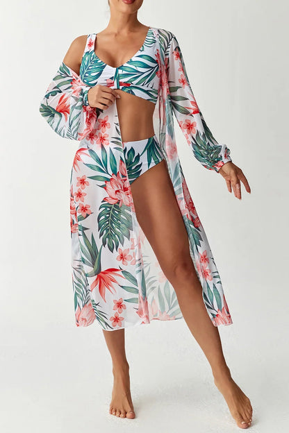 Printed Shrug Bikini Set – 3-Piece Swimwear
