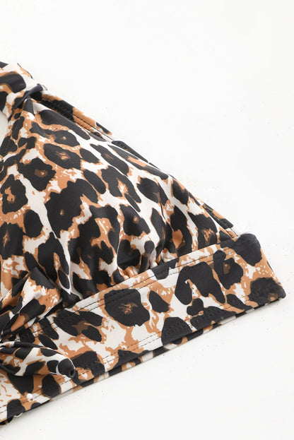 2-Piece Leopard Bikini Set with Shorts – High Waist Halter Swimwear