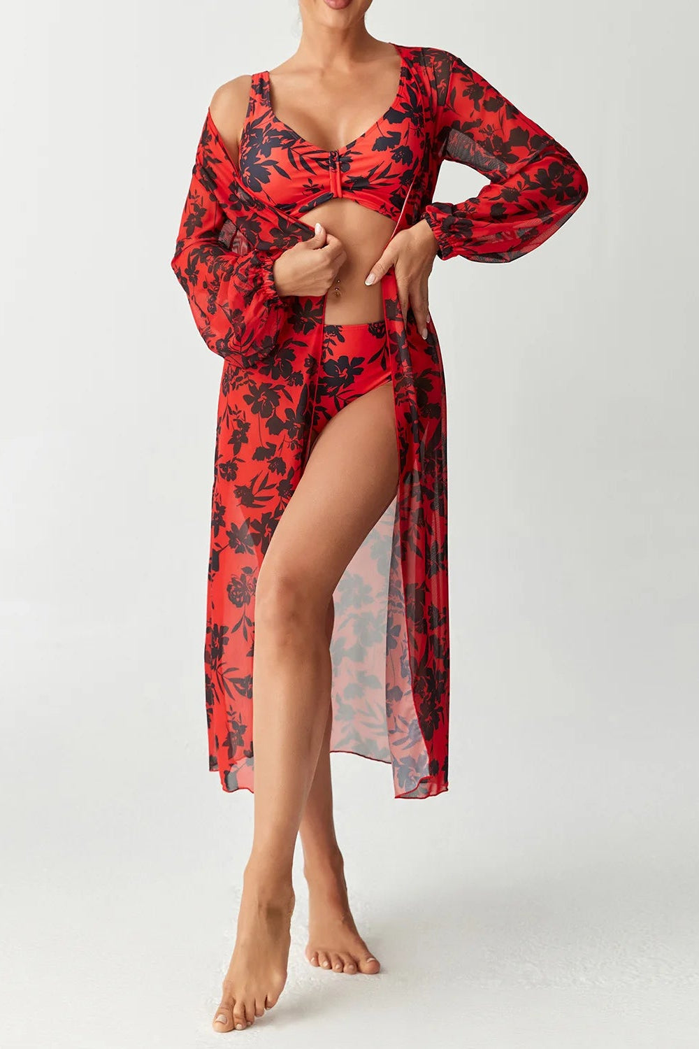 Printed Shrug Bikini Set – 3-Piece Swimwear