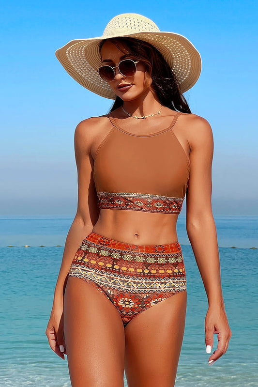 Tribal Print High Waist Bikini Set – Two-Piece Swimwear