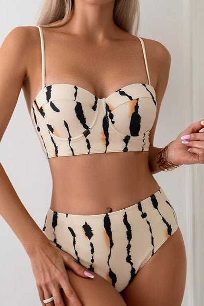 Bold Prints & Curves – High-Waisted Two-Piece Cross Back Swim Set