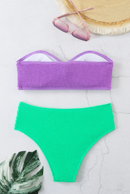 Purple Green High-Waist Bikini Set – Sexy Summer Bandeau Swimwear