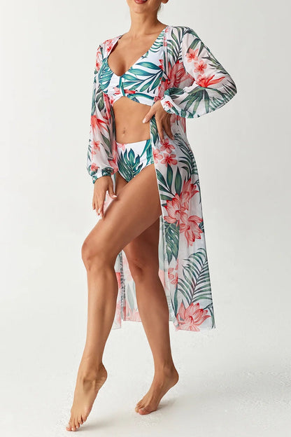 Printed Shrug Bikini Set – 3-Piece Swimwear