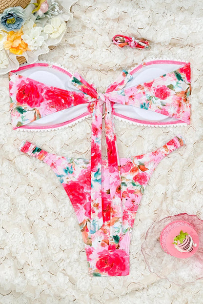 Bandeau Micro Bikini Set – Floral Thong Two-Piece Swimwear