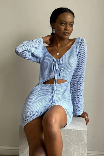 Summer Holiday Knit Dress – Cut-Out V-Neck Beach Cover-Up