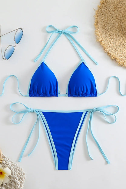 Blue Halter Strings Bikini Set – Sporty Brazilian Swimwear