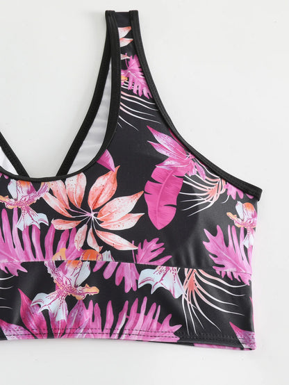 Floral Tankini Swimsuit with High Waist Shorts – Beach & Pool Swimwear Set