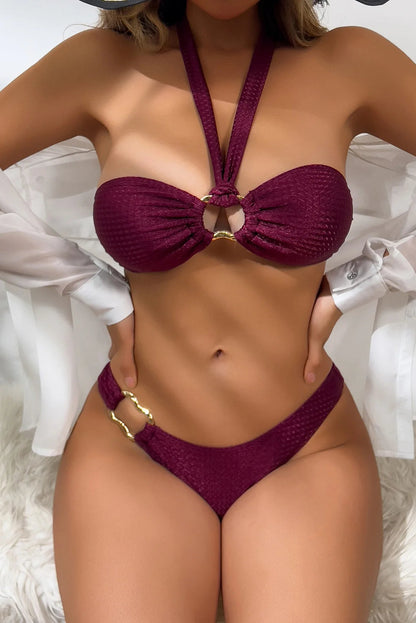 Bandeau Thong Bikini Set – Two-Piece Ring Link Beach Bathing Suit