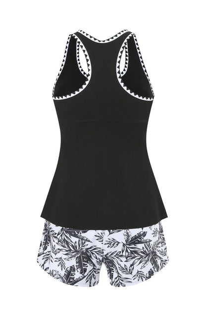 Stylish Print Tankini with Racerback Top & Swim Shorts