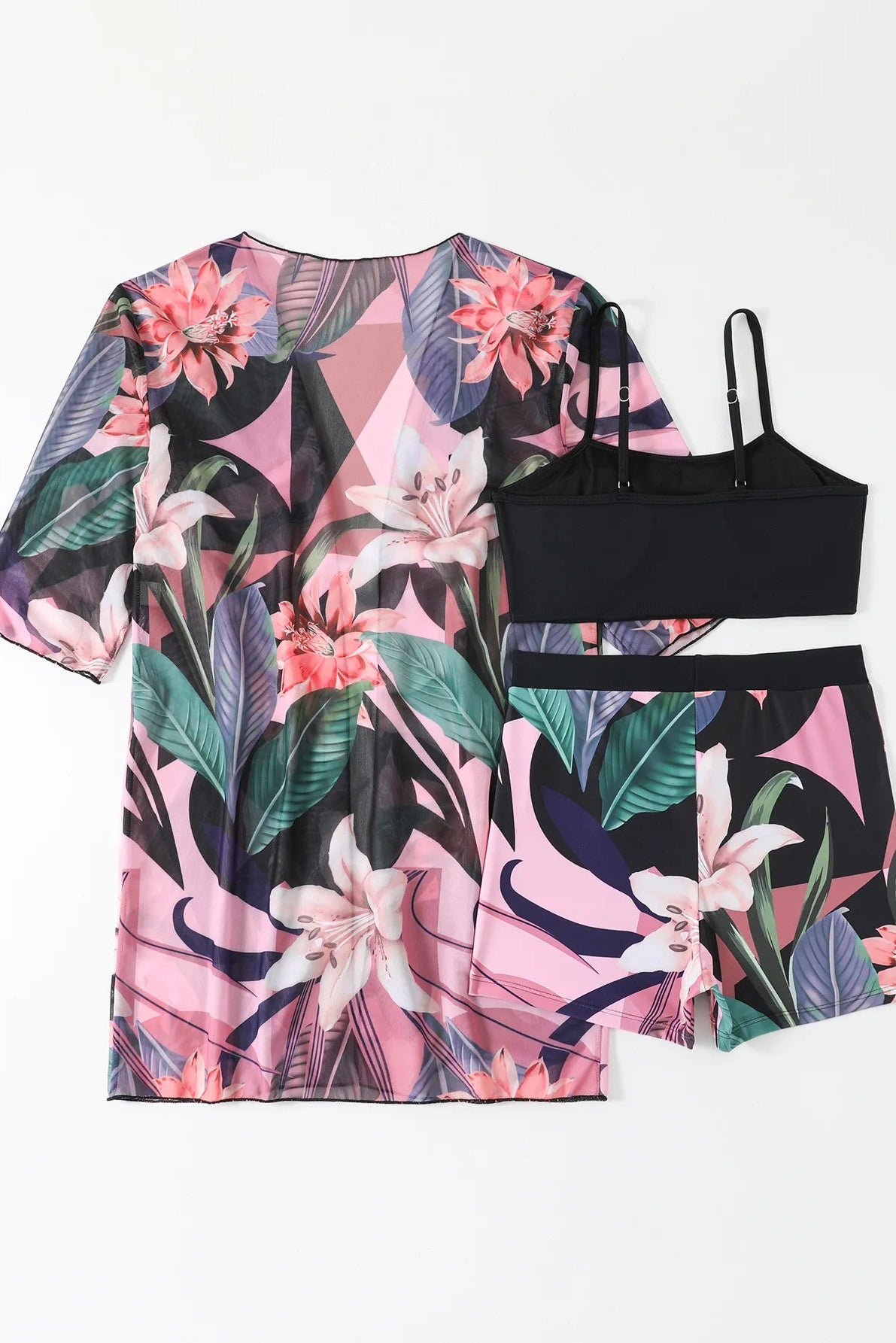 3-Piece High Waist Bikini Set with Shorts & Cover-Up – Summer Swimwear