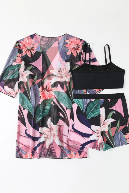 3-Piece High Waist Bikini Set with Shorts & Cover-Up – Summer Swimwear
