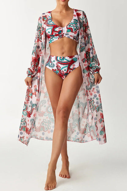 Printed Shrug Bikini Set – 3-Piece Swimwear