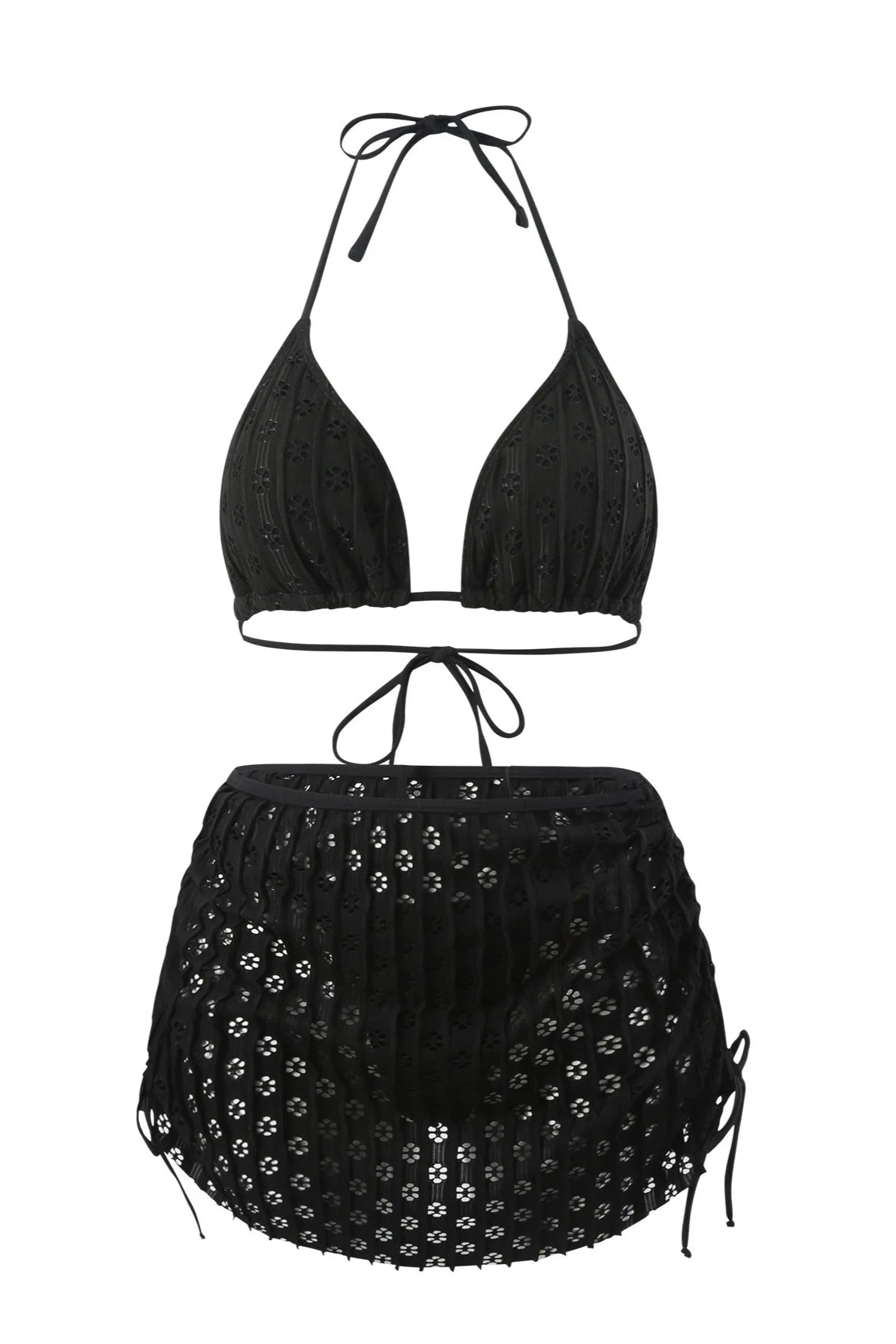 Black Brazilian Thong Bikini Set – 3-Piece Swimsuit with Skirt