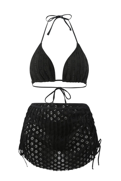 Black Brazilian Thong Bikini Set – 3-Piece Swimsuit with Skirt