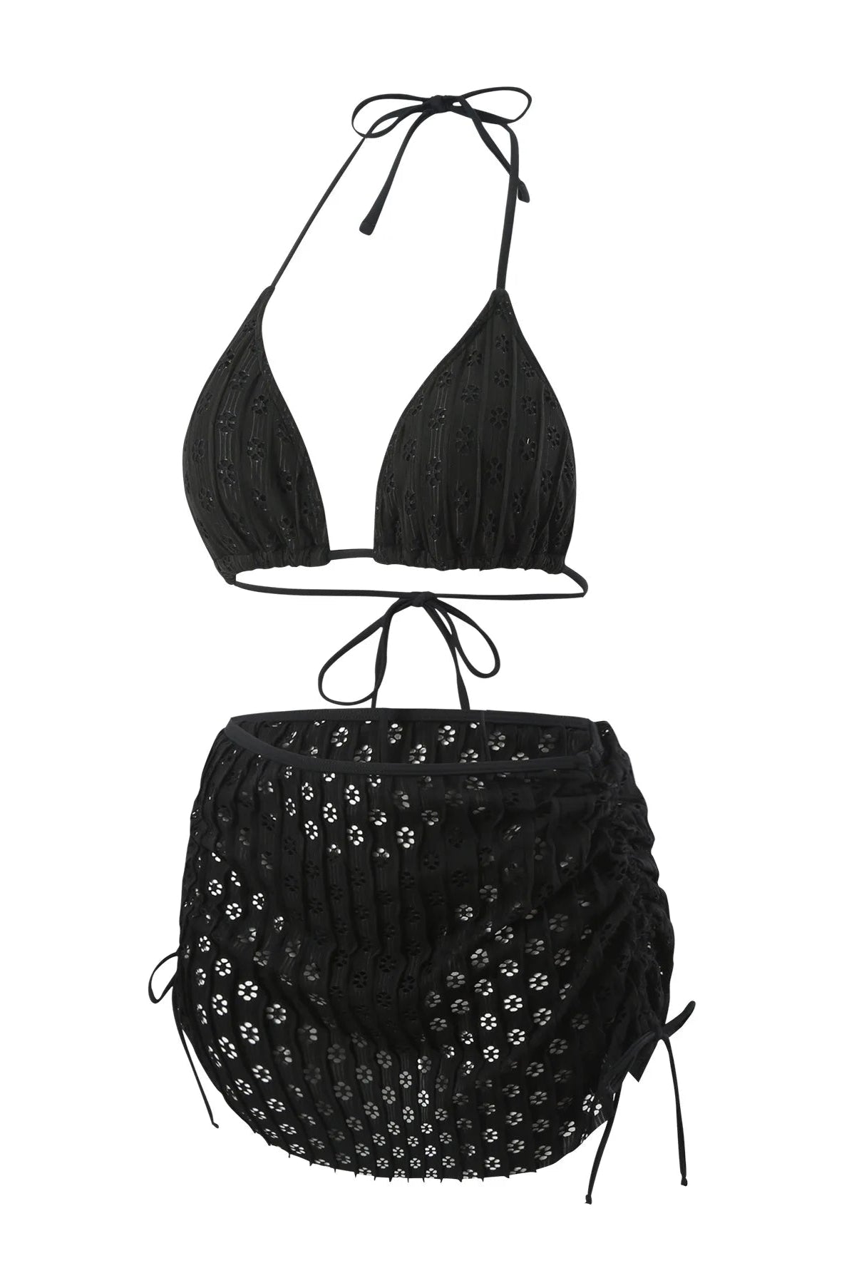 Black Brazilian Thong Bikini Set – 3-Piece Swimsuit with Skirt