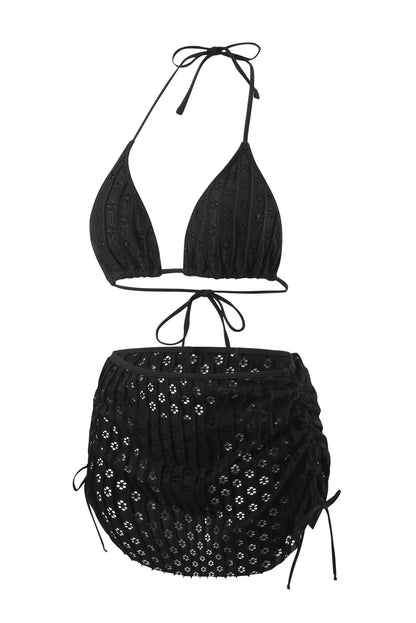 Black Brazilian Thong Bikini Set – 3-Piece Swimsuit with Skirt