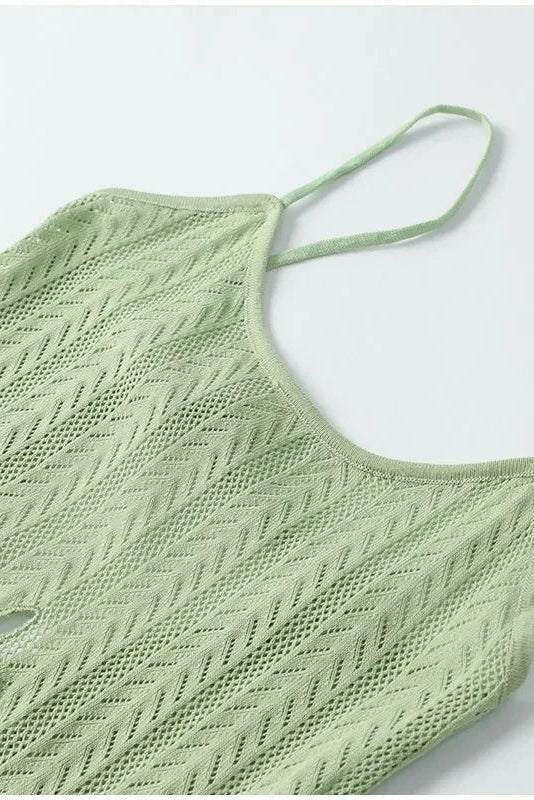 Sexy Knitted Floral Cut-Out Backless Beach Maxi Dress for Women - Green