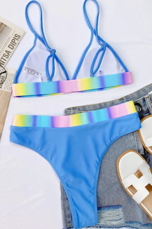 Two-Piece Blue Bikini – High Waist Thong Bathing Suit