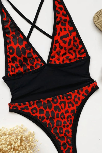 Leopard Print Backless One-Piece Swimsuit – Thong Beachwear